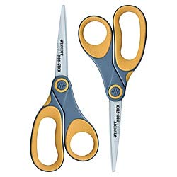 Westcott Titanium Bonded Non-Stick Scissors, 8", Pointed, Gray/Yellow, Pack of 2