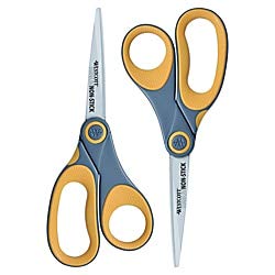 Westcott Titanium Bonded Non-Stick Scissors, 8", Pointed, Gray/Yellow, Pack of 2