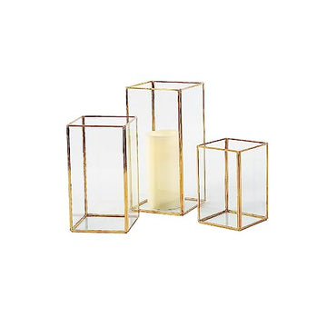 SEDLAV Gold Geometric Square Candle Holders Set of 6 - Candle Holders for Table Centerpiece, Glass Candle Holders for Pillar Candles, Hurricane Candle Holder Glass, Black Candle Holders