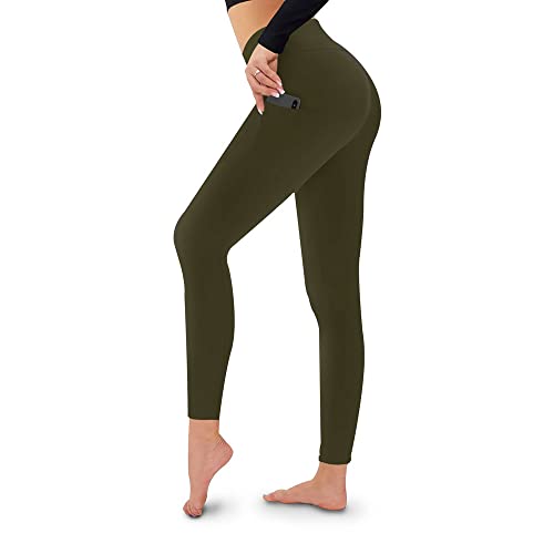 SEDLAV Leggings for Women with Pockets, High Waisted, Tummy Control, Butt Lifting. for: Workout, Yoga, Gym (Large/X-Large, Army Green)