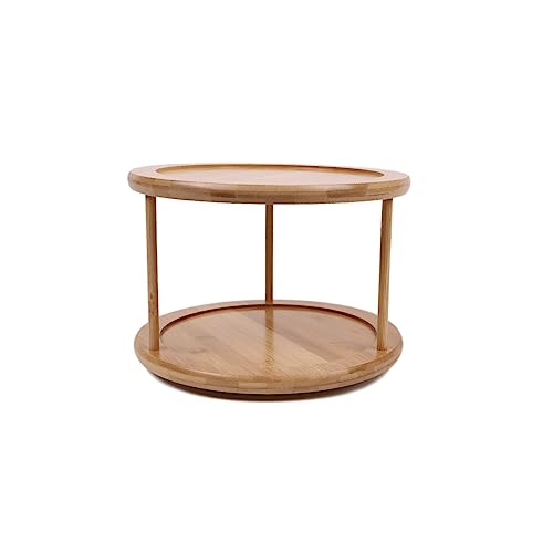 SEDLAV Natural Bamboo 2-Tier Lazy Susan Turntable Spice Rack – 360-Degree Wood Lazy Susan Turntable for Cabinet, Spice Lazy Susan Organizer for Cabinet, 10.04x10.04x6.89in – Easy Install, Lazy Susans