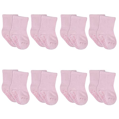 Gerber Kids' 8-Pack Wiggle-Proof Jersey Crew Socks, Light Pink, 0-6 Months