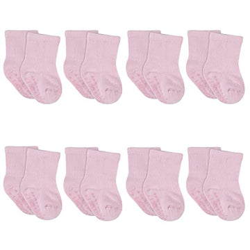 Gerber Kids' 8-Pack Wiggle-Proof Jersey Crew Socks, Light Pink, 0-6 Months