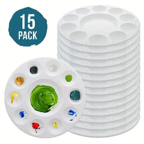 SEDLAV 15pcs Paint Tray Palettes - Perfect White Round Plastic Paint Pallets for Students, Perfect for School Projects and Art Classes - Essential Painting Accessories for Creative Minds