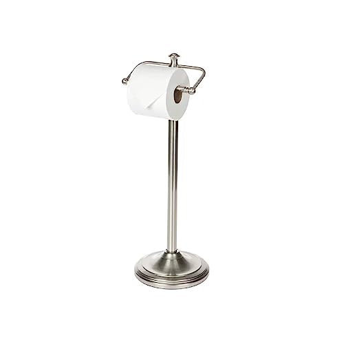 SEDLAV Toilet Paper Holder Stand - Satin Nickel Finish, Elegantly Hand Polished - Freestanding Bathroom Toilet Paper Holder with Storage - 21.4