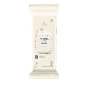 Aveeno Baby Sensitive All Over Wipes with Aloe & Natural Oat Extract for Face, Bottom, Hands & Body, pH-Balanced, Hypoallergenic, Fragrance-, Phenoxyethanol- & Alcohol-Free, 64 ct