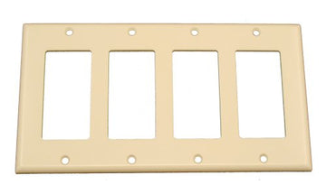 Leviton 80412-T 4-Gang Decora/GFCI Device Wallplate, Standard Size, Thermoset, Device Mount, Light Almond