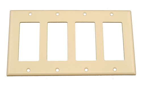 Leviton 80412-T 4-Gang Decora/GFCI Device Wallplate, Standard Size, Thermoset, Device Mount, Light Almond