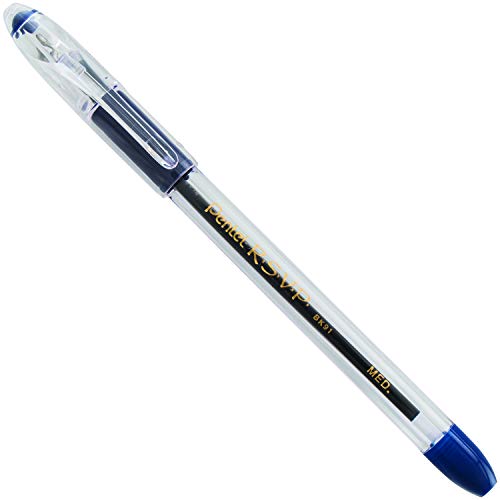 Pentel BK91C R.S.V.P. Stick Ballpoint Pen, 1mm, Trans Barrel, Blue Ink, Dozen