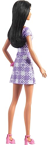 Barbie Doll, Kids Toys, Fashionistas, Wavy Black Hair and Tall Body Type, Gingham Cut-Out Dress, Clothes and Accessories