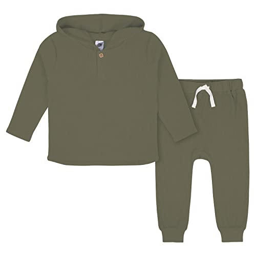Gerber Baby Boys Toddler 2-Piece Waffle Hooded Top & Jogger Set, Green, 4T