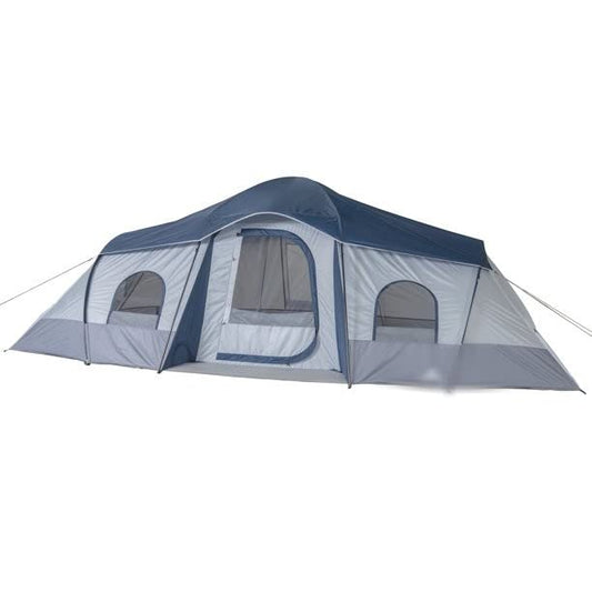 10-Person Cabin Tent, with 3 Entrances, Silver, Blue