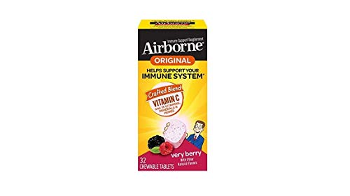 Airborne Chewable Vitamin C 1000mg Immune Support Supplement Tablets, Berry, 32 ct (Pack of 6)