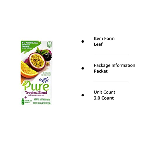 Crystal Light Pure Tropical Blend On The Go Drink Mix, 7-Packet Box (3 Box Pack)