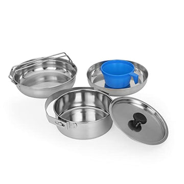 Space-saving 5-Piece Cookware Mess Kit, Stainless Steel and Plastic