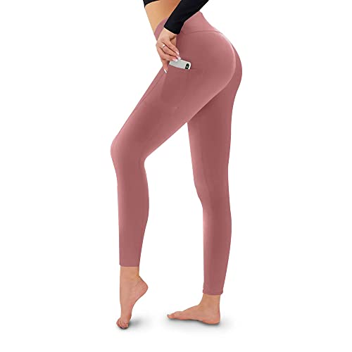 SEDLAV Leggings for Women, Pockets, High Waisted, Tummy Control, Butt Lifting. for: Workout, Gym, Yoga Pants (Large/X-Large, Rosy Brown)