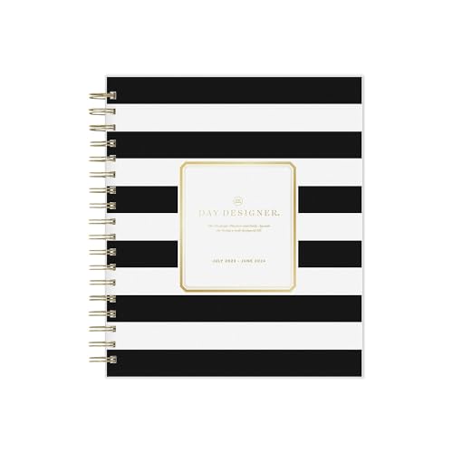 Blue Sky Day Designer for 2023-2024 Academic Year Daily and Monthly Planner, 8' x 10', Frosted Cover, Wirebound, Black Stripe (137885-A24)