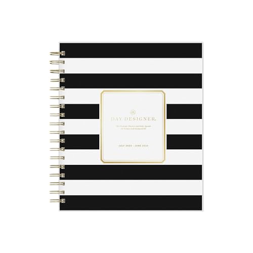 Blue Sky Day Designer for 2023-2024 Academic Year Daily and Monthly Planner, 8' x 10', Frosted Cover, Wirebound, Black Stripe (137885-A24)