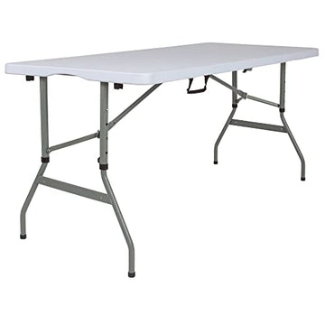 SEDLAV 5-Foot Height Adjustable Bi-Fold Granite White Plastic Banquet and Event Folding Table with Carrying Handle