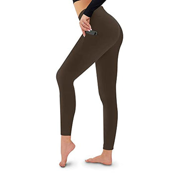 SEDLAV Leggings for Women, Pockets, High Waisted, Tummy Control, Butt Lifting. for: Workout, Gym, Yoga Pants (Large/X-Large, Brown)