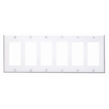 Leviton 80436-W 6-Gang Decora/GFCI Device Decora Wallplate, Standard Size, Thermoset, Device Mount, White