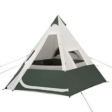 7-Person 1-Room Teepee Tent, with Vented Rear Window, Green