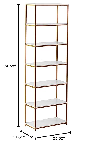 6-Shelf Metal Frame Bookcase, Rustic Brown