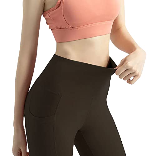 SEDLAV Leggings for Women, Pockets, High Waisted, Tummy Control, Butt Lifting. for: Workout, Gym, Yoga Pants (Large/X-Large, Brown)