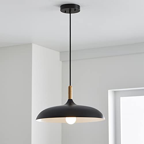 Single-ended pendant light with black and white ball, includes 1 A19 bulb, Handcrafted in the USA (White)