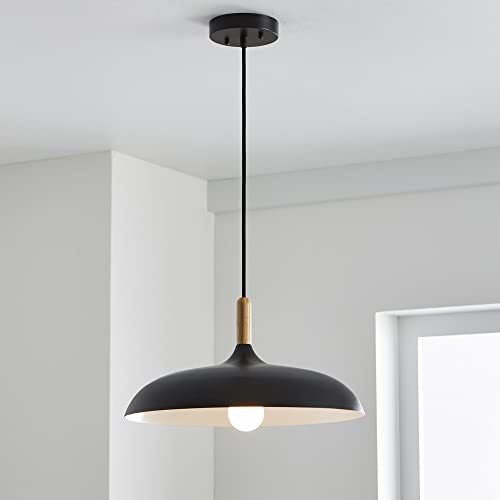 Single-ended pendant light with black and white ball, includes 1 A19 bulb, Handcrafted in the USA (Matte black)
