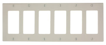 Leviton 80436-T 6-Gang Decora/GFCI Device Wallplate, Standard Size, Thermoset, Device Mount, Light Almond