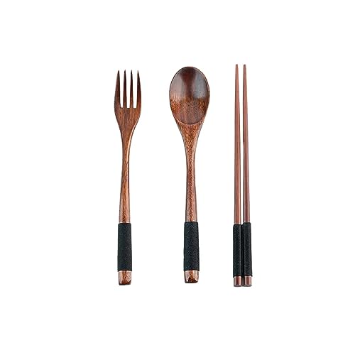 SEDLAV - 3Pcs/Set Wooden Utensils - Chopstick Set, Japanese-Style Retro Design, Natural & Safe Material - Travel Utensils with Case, Portable Reusable Utensils Set with Case