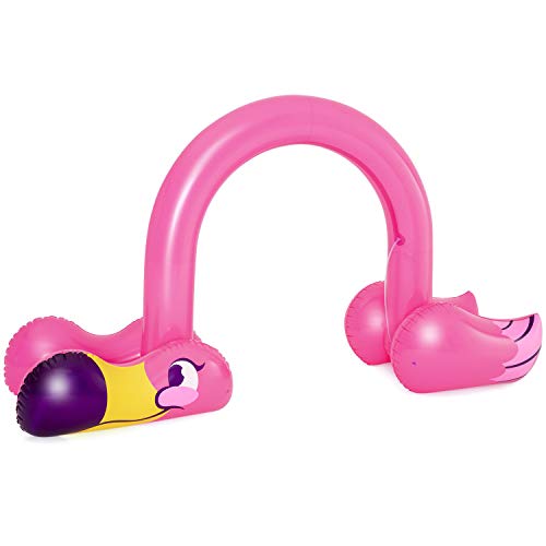 Bestway H2OGO! Jumbo Pink Flamingo Inflatable Outside Water Sprinkler Arch for Kids with Built-in Water Chambers for Stability