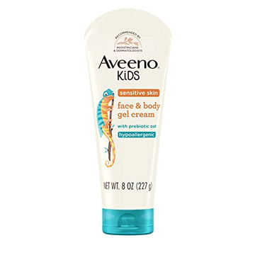 Aveeno Baby Sensitive Skin Face & Body Gel Cream for Kids with Prebiotic Oat, Clinically Proven 24 Hour Hydration for Soft Skin, Quick Drying and Lightweight, Hypoallergenic, 8 oz