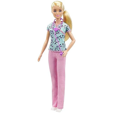 Barbie Nurse Blonde Doll (12-in) with Scrubs Featuring a Medical Tool Print Top & Pink Pants, White Shoes & StethoscopeAccessory, Great For Ages 3 Years Old & Up