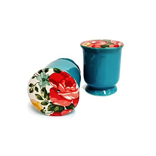 SEDLAV Salt and Pepper Shaker Set with Floral Design, Vintage Salt and Pepper Shakers Set, Teal, White Salt Shaker & Pepper Shaker, Kitchen Decor Ceramic with Flowers,Table, Decor: Home & Restaurants