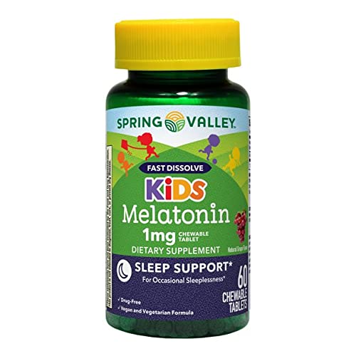 Spring Health Valley Fast Dissolve Kids Melatonin Chewable Tablets, Grape Flavor, 1 mg, 60 Ct + Your Vitamin Guide