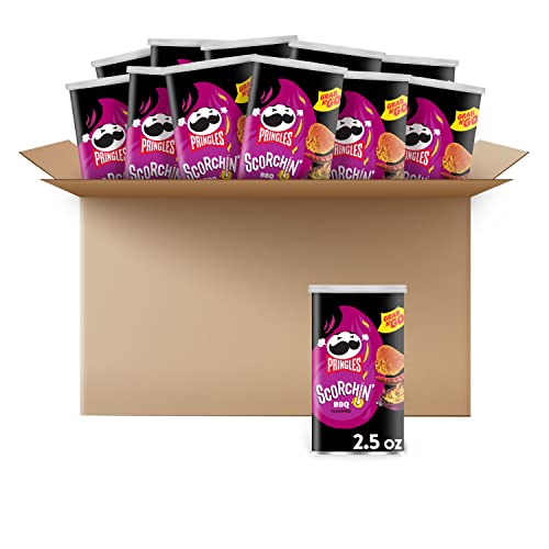 Pringles Scorchin', Potato Crisps Chips, BBQ, Fiery Spicy Snacks, 2.5 oz Cans (12 Count)