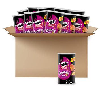 Pringles Scorchin', Potato Crisps Chips, BBQ, Fiery Spicy Snacks, 2.5 oz Cans (12 Count)