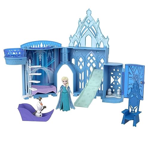 Mattel Disney Frozen Toys, Elsa Stackable Castle Doll House Playset with Small Doll and 8 Pieces, Inspired by the Disney Frozen Movies, Kids Travel Toys and Gifts