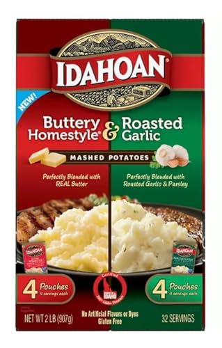 Idahoan Instant Mashed Potatoes, Buttery Homestyle and Roasted Garlic (8 pk.) 4 Each Value Pack