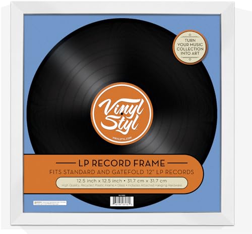 Vinyl Styl 12 Inch Vinyl Record Display Frame - Wall Hanging (White)