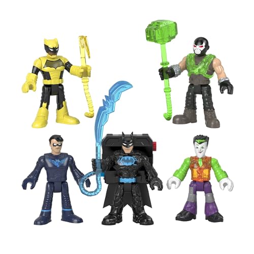 Fisher-Price Imaginext DC Super Friends Bat-Tech Multi-Pack, set of 5 poseable figures with clear light-up chests for kids ages 3 to 8 years