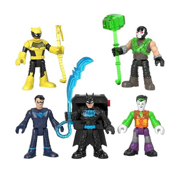 Fisher-Price Imaginext DC Super Friends Bat-Tech Multi-Pack, set of 5 poseable figures with clear light-up chests for kids ages 3 to 8 years