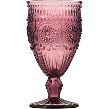 The Pioneer Woman Adeline Embossed 12-Ounce Footed Glass Goblets, Set of 4 (Plum) by The Pioneer Woman