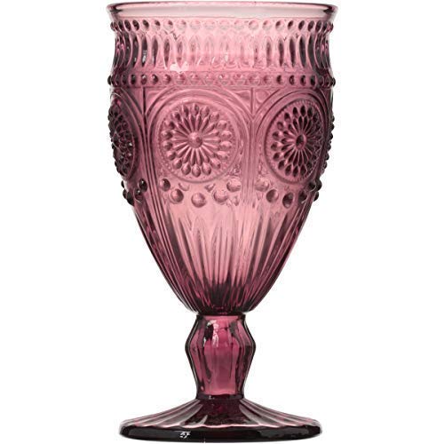 The Pioneer Woman Adeline Embossed 12-Ounce Footed Glass Goblets, Set of 4 (Plum) by The Pioneer Woman