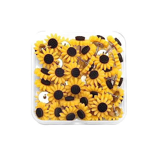 SEDLAV Sunflower Push Pins – 40 Decorative Flower Cork Thumb Tacks, Cute Push Pins for Cork Board, Cubicle Accessories, Push Pin Board, Office, Home, Wedding
