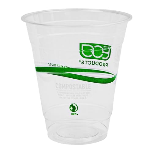 Eco-Products GreenStripe Compostable Disposable Cold Cups, Renewable Eco-Friendly PLA Plastic Cups, 12 fl oz, Case of 1000