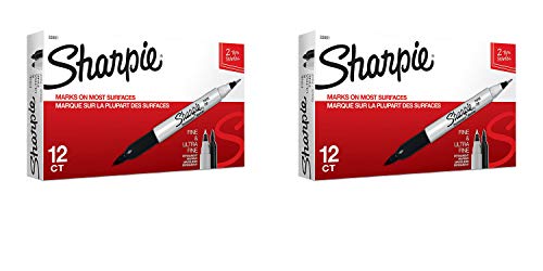 Sharpie Twin Tip Fine Point and Ultra Fine Point Permanent Markers, 2 Black Marker