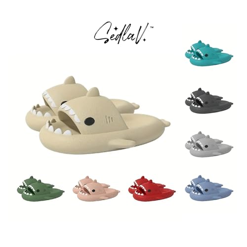 SEDLAV Shark Slides Original Adult Shark Slippers - Couples' Lightweight Slides with Ethylene Vinyl Acetate Sole, Non-Slip Texture & Quick-Drying - Walking-Animated Tooth Toe Cap Design